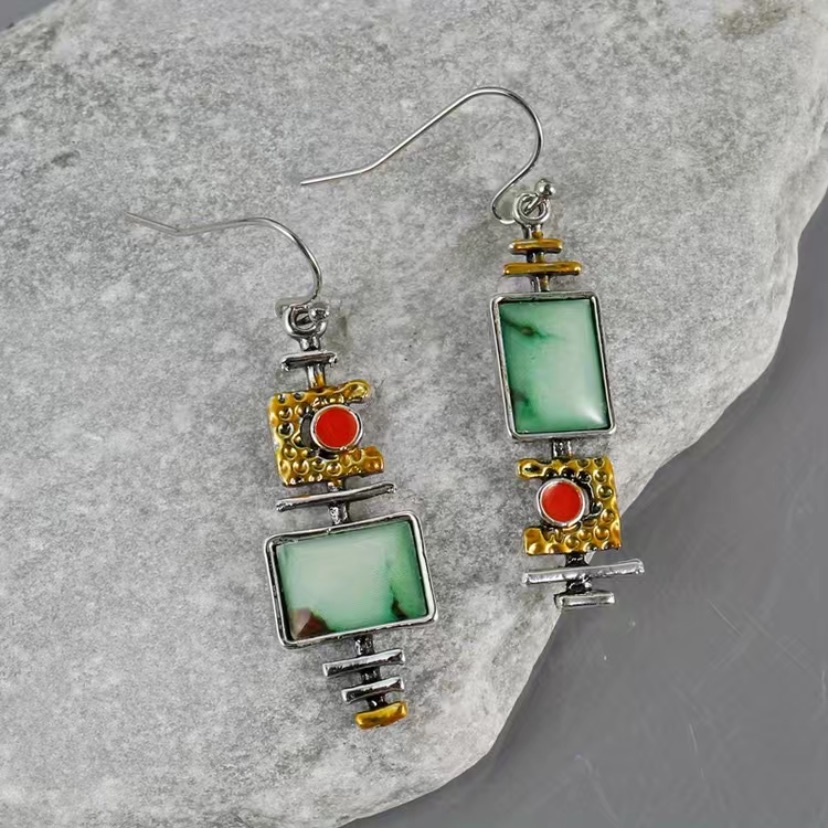 Boho Vintage Art Deco Geometric Hook Drop Earrings
